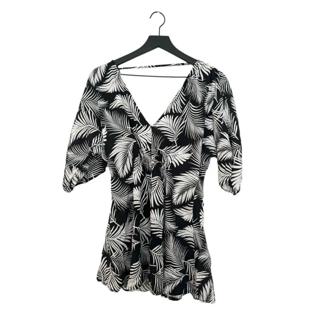 ONIA Black + White Palm Leaf Romper Cover-Up